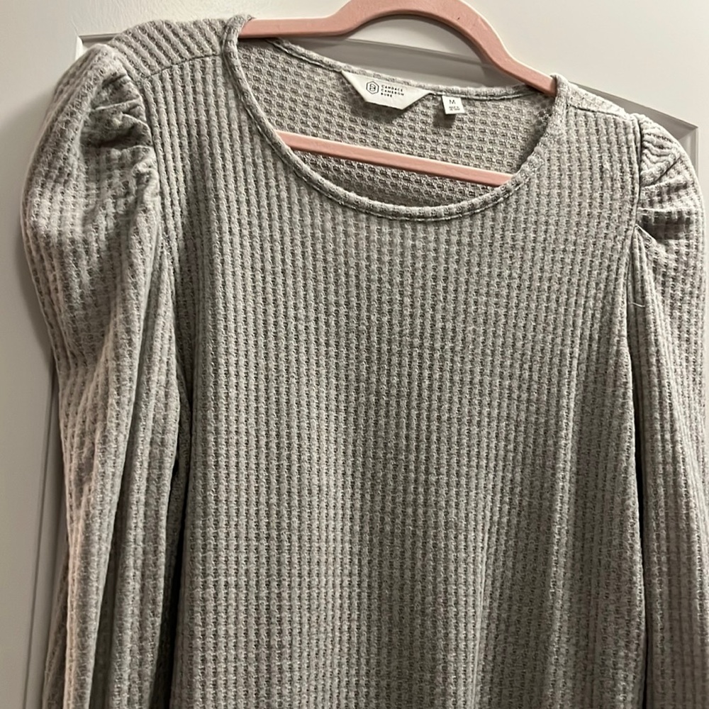 Candace Cameron Bure puffy sleeve gray waffle shirt never worn brand new